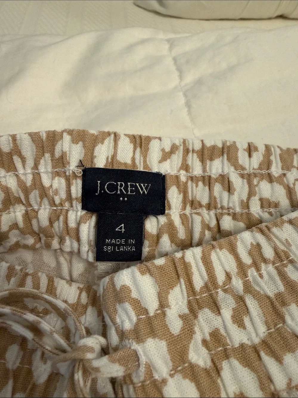 J. Crew Beige and White Animal Print Linen Blend Cropped Pant